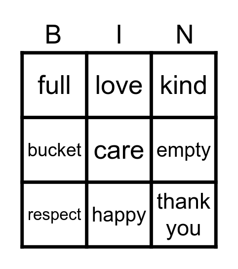 Life Education Vocabulary Bingo Card