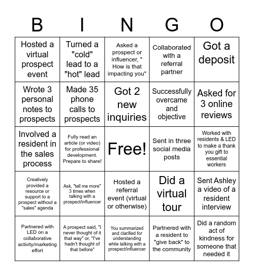 SALES Bingo Card