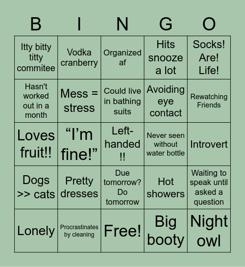 Jennifer Bingo Card