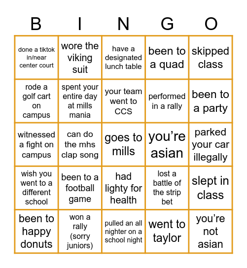 MILLS BINGO Card