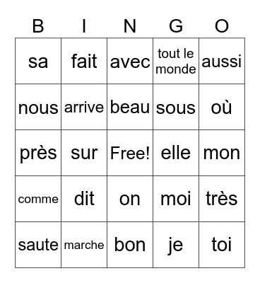 Mme Gairns French Bingo Card