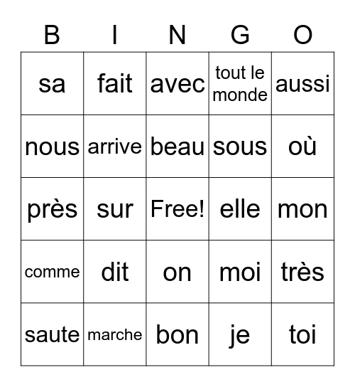 Mme Gairns French Bingo Card