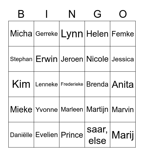 O&O bingo Card