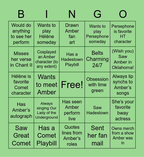 Amber Gray Stan Bingo!! Bingo Card