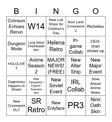 JP AL Special Livestream Bingo Card