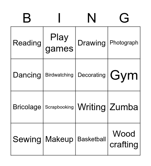 HOBBIES Bingo Card