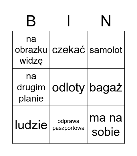 Lotnisko Bingo Card