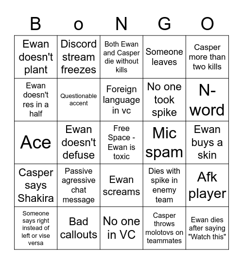 Valorant Bingo Card