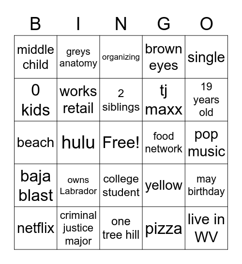 haley b Bingo Card