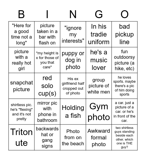 STRAIGHT MAN TINDER BINGO Card