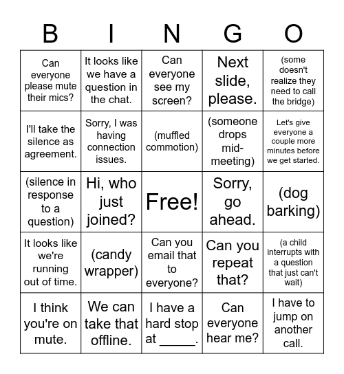 Conference Call Bingo Card