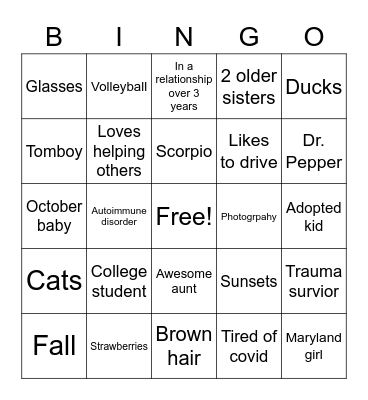 Katelyns bingo Card