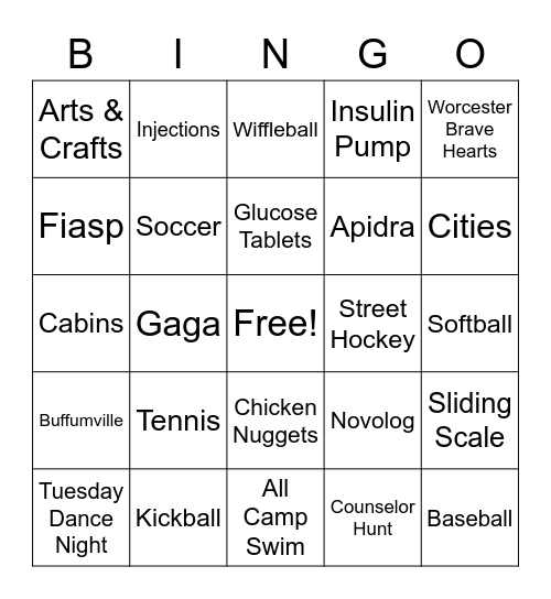 Camp Bingo Card