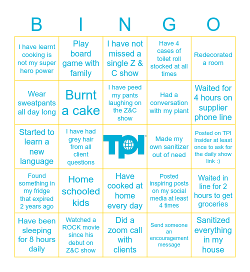 TPI Fun Friday Bingo Card