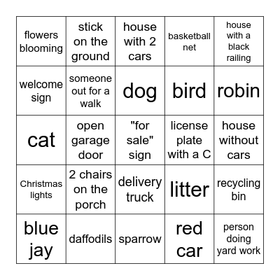 Neighborhood Bingo Card