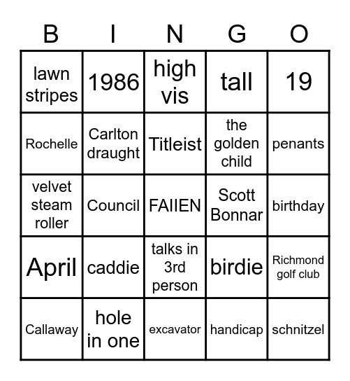 Vaughan's Birthday Bingo Card