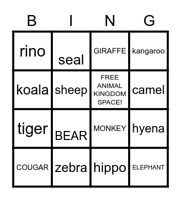 Animal Cracker Bingo Card