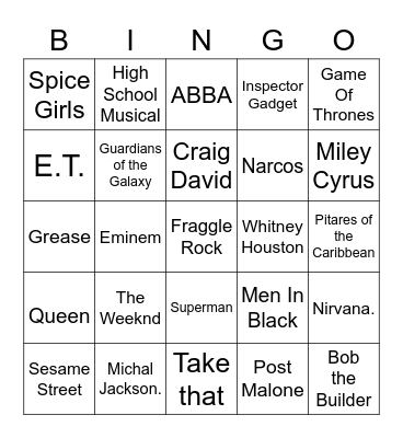 Will's Rock n Roll Bingo Card