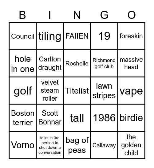 Vaughan's Birthday Bingo Card