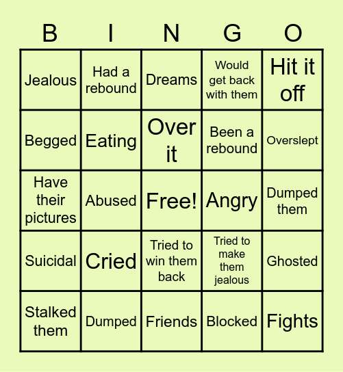 Breakup bingo Card