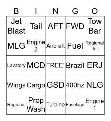 EMBRAER 175 Bingo Card