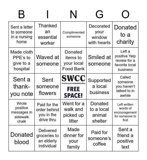 SWCC PIF WEEK 2020 Bingo Card
