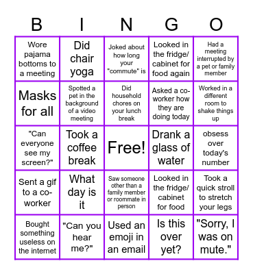 WFH Bingo Card