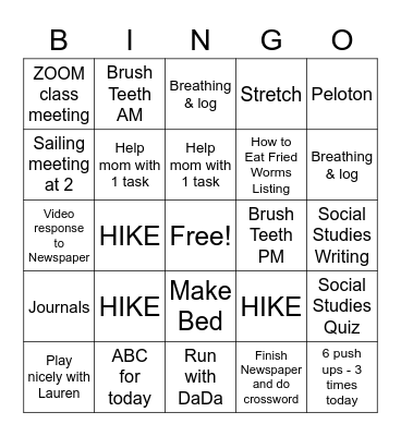 Friday Bingo Card