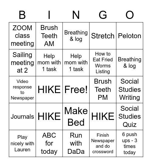 Friday Bingo Card