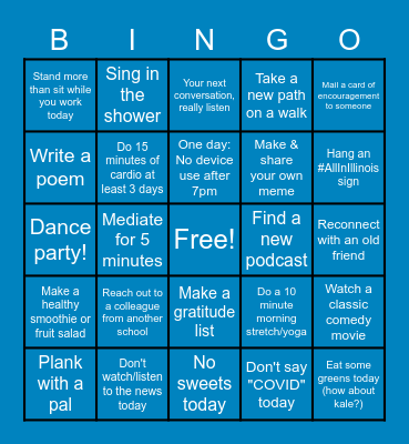 Back to #BeWell34 Bingo Card