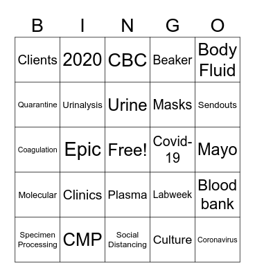 Lab Week 2020 Bingo Card