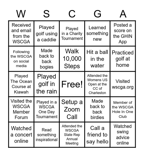 WSCGA Bingo Card