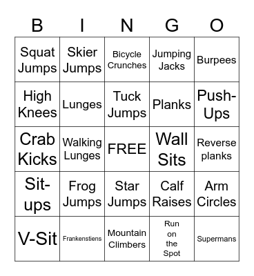 Fitness Bingo Card