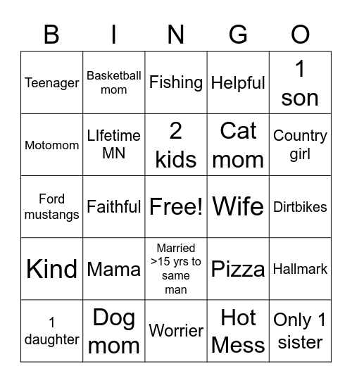 Kissel Bingo Card