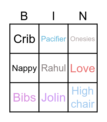 Jolin's Baby Shower Bingo Card