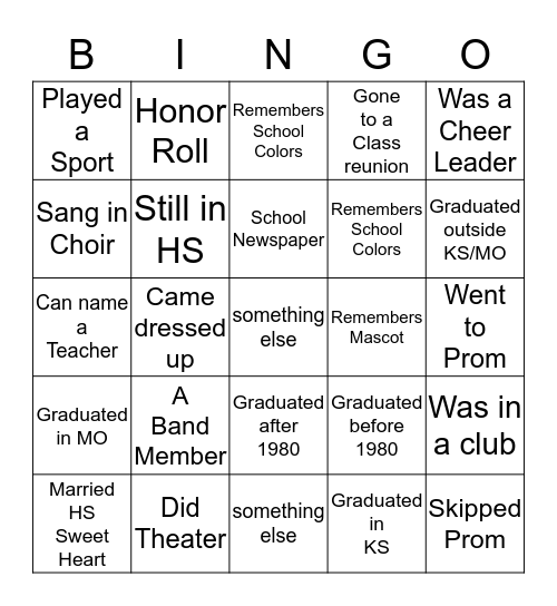 HIGH SCHOOL Bingo Card