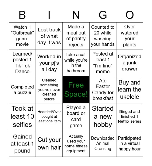 HHN WFH 2020 Bingo Card