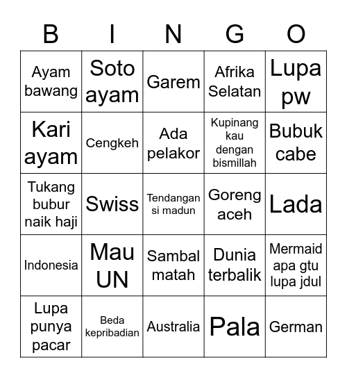 Untitled Bingo Card
