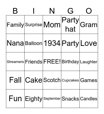 Birthday Bingo Card