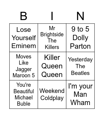 Global Functions Music Bingo Card