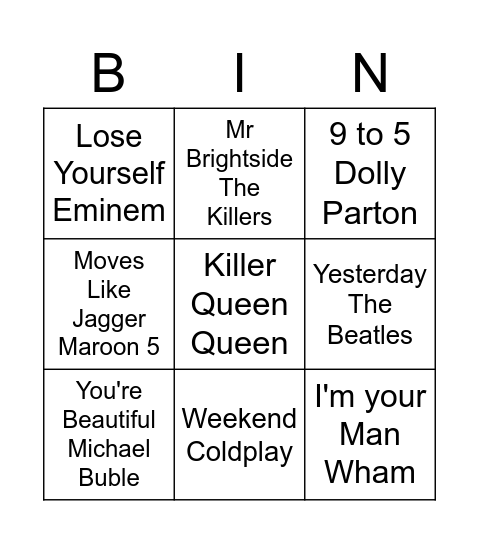 Global Functions Music Bingo Card