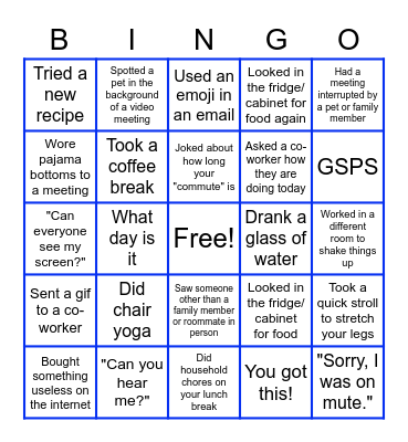 WFH BINGO! Bingo Card