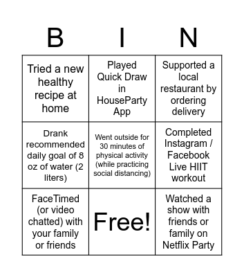 Feel Good Initiative Bingo - Week 1 Bingo Card