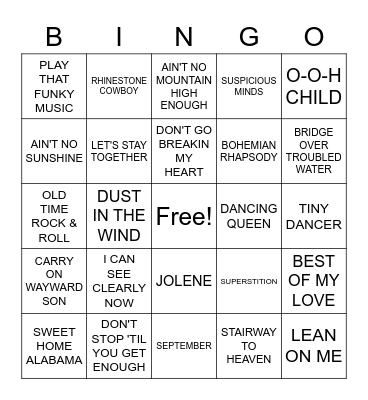 70'S SMASH HITS BINGO Card