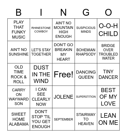 70'S SMASH HITS BINGO Card