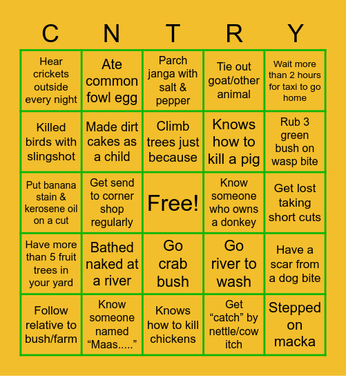 It’s a Country Life Bingo Card