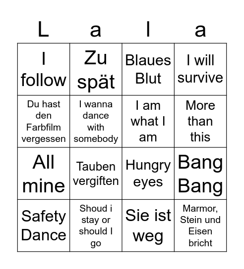 Singing Bingo Card