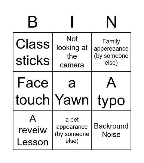 zoom Bingo Card