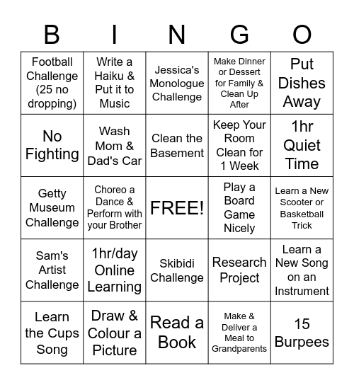 Connor's Quarantine Bingo Challenge Bingo Card