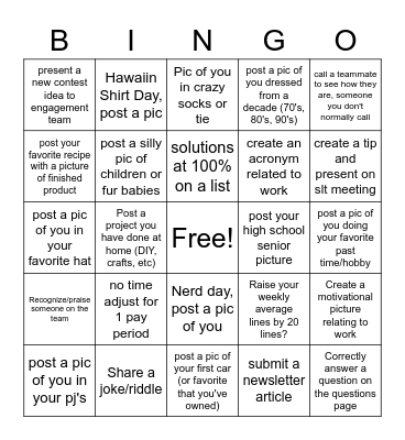 SLT May 2020 Activity Bingo Card